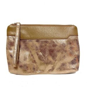 Anthropologie Miss Albright Metallic Faux Leather Zip Pouch Wristlet Small Bag